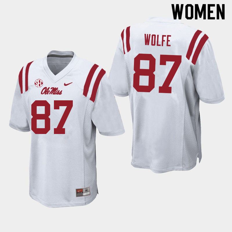 Women #87 Hudson Wolfe Ole Miss Rebels College Football Jerseys Sale-White